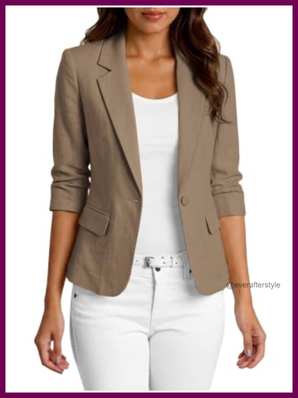 Women's 3/4 Sleeve Linen Blazer Lightweight Slim Fit Notch Lapel Jacket
